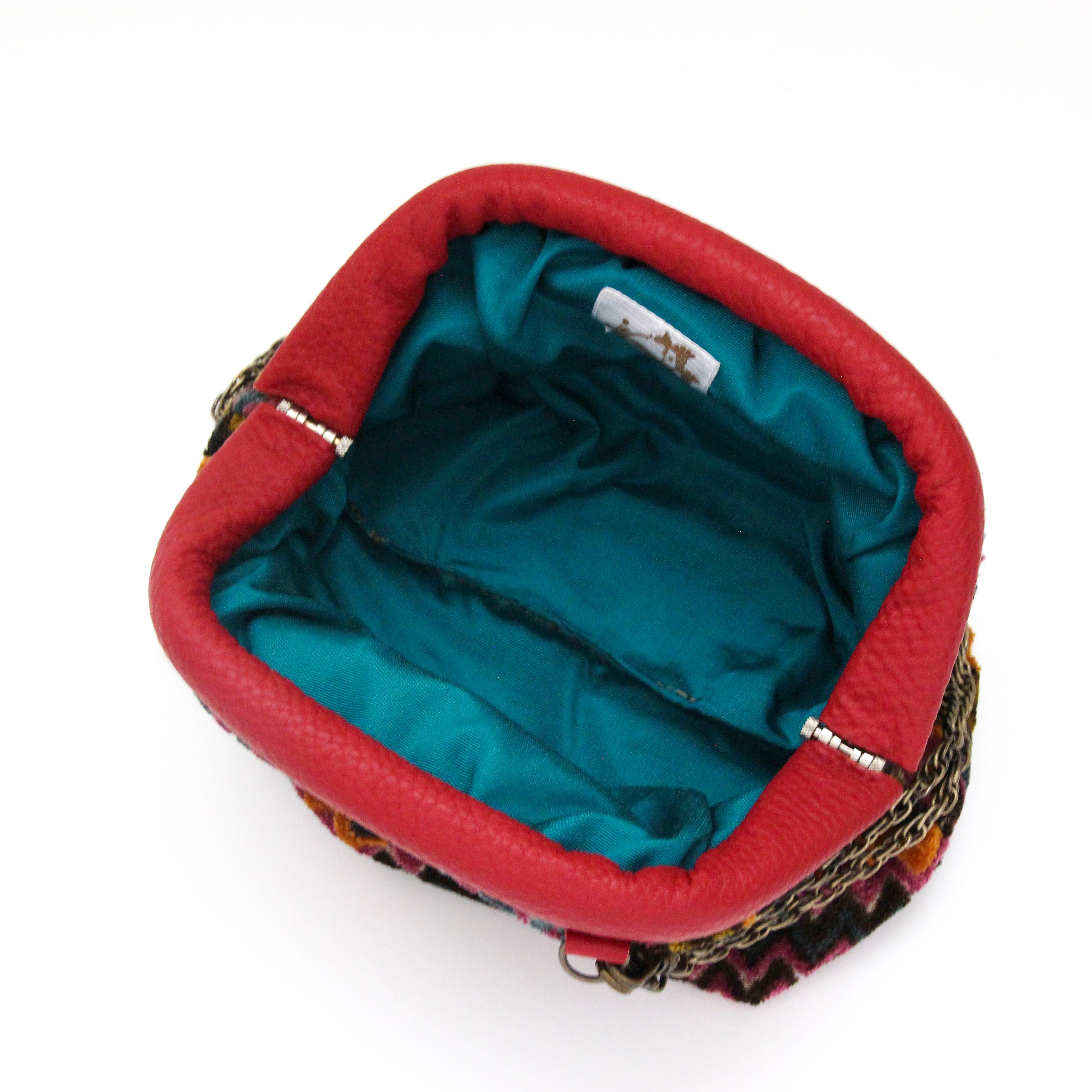 ブラウンジグザグベロア / 口金ショルダーポーチS