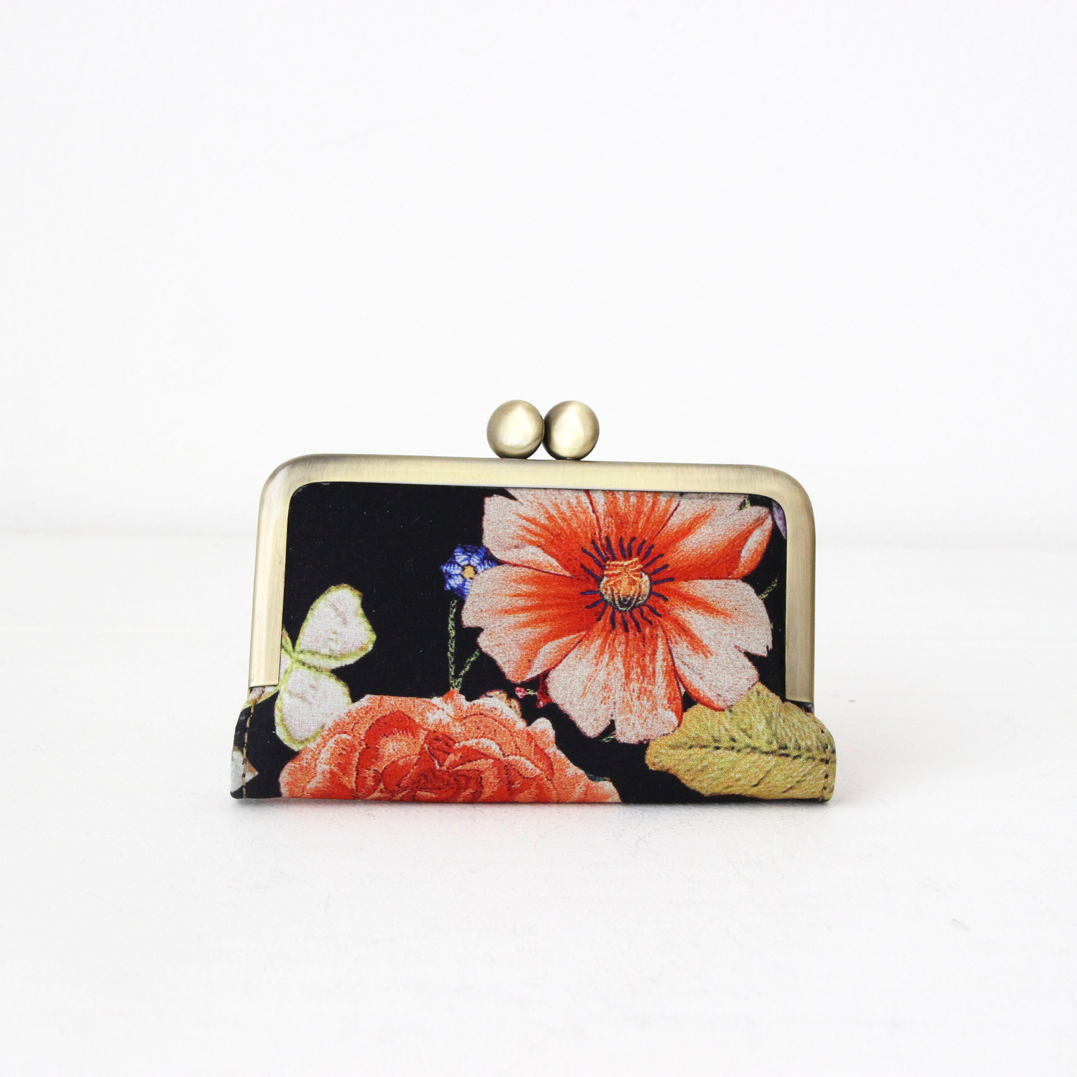 シルクフラワー刺繍プリントバラ / カードケース