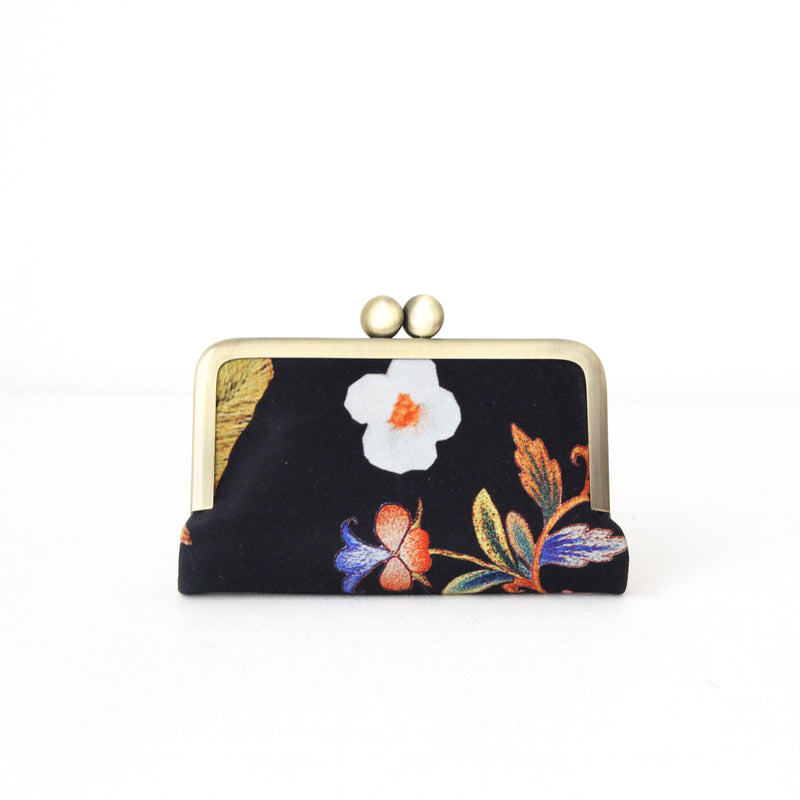 シルクフラワー刺繍プリント白い花 / カードケース