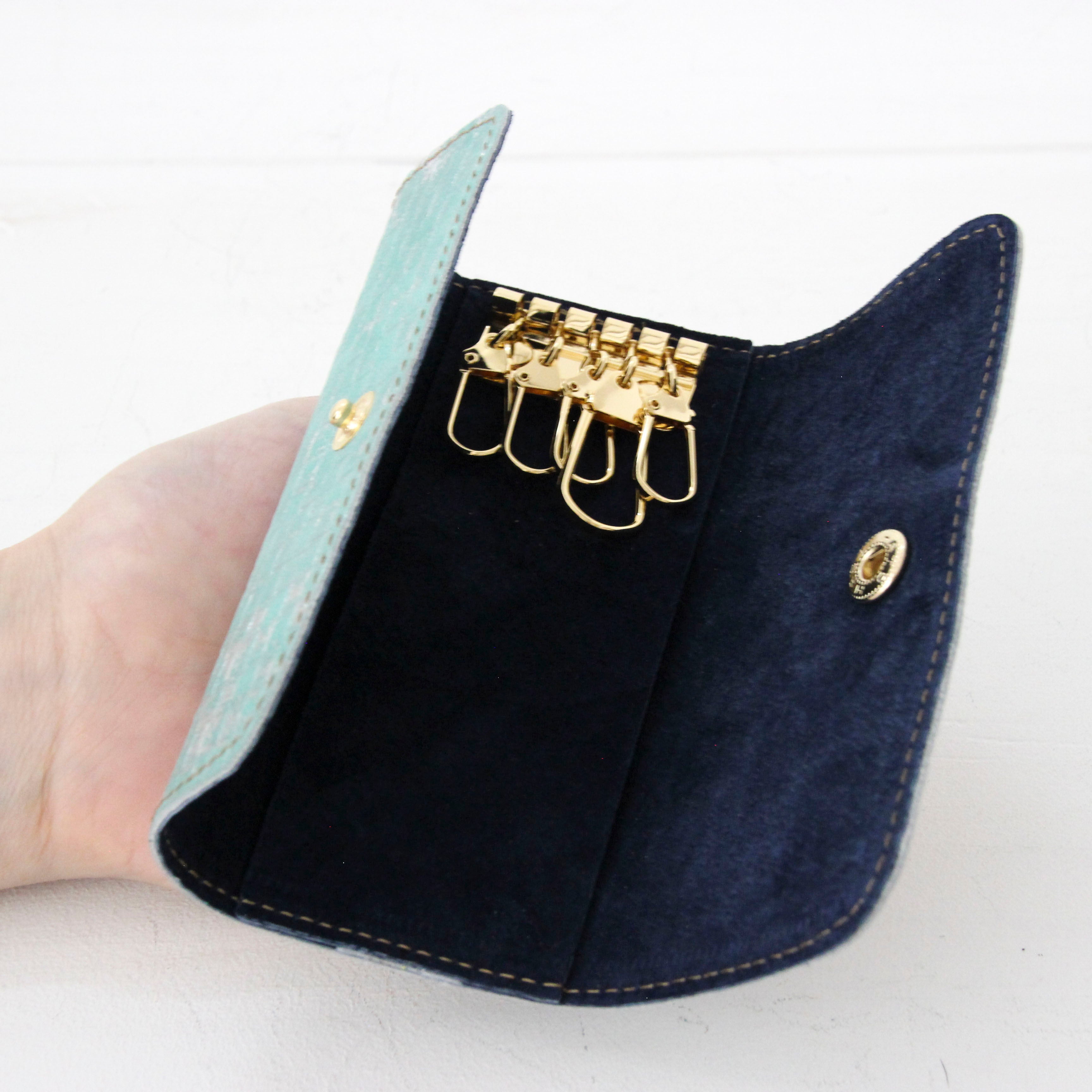 アクアグリーンシルバークロコレザー / キーケース