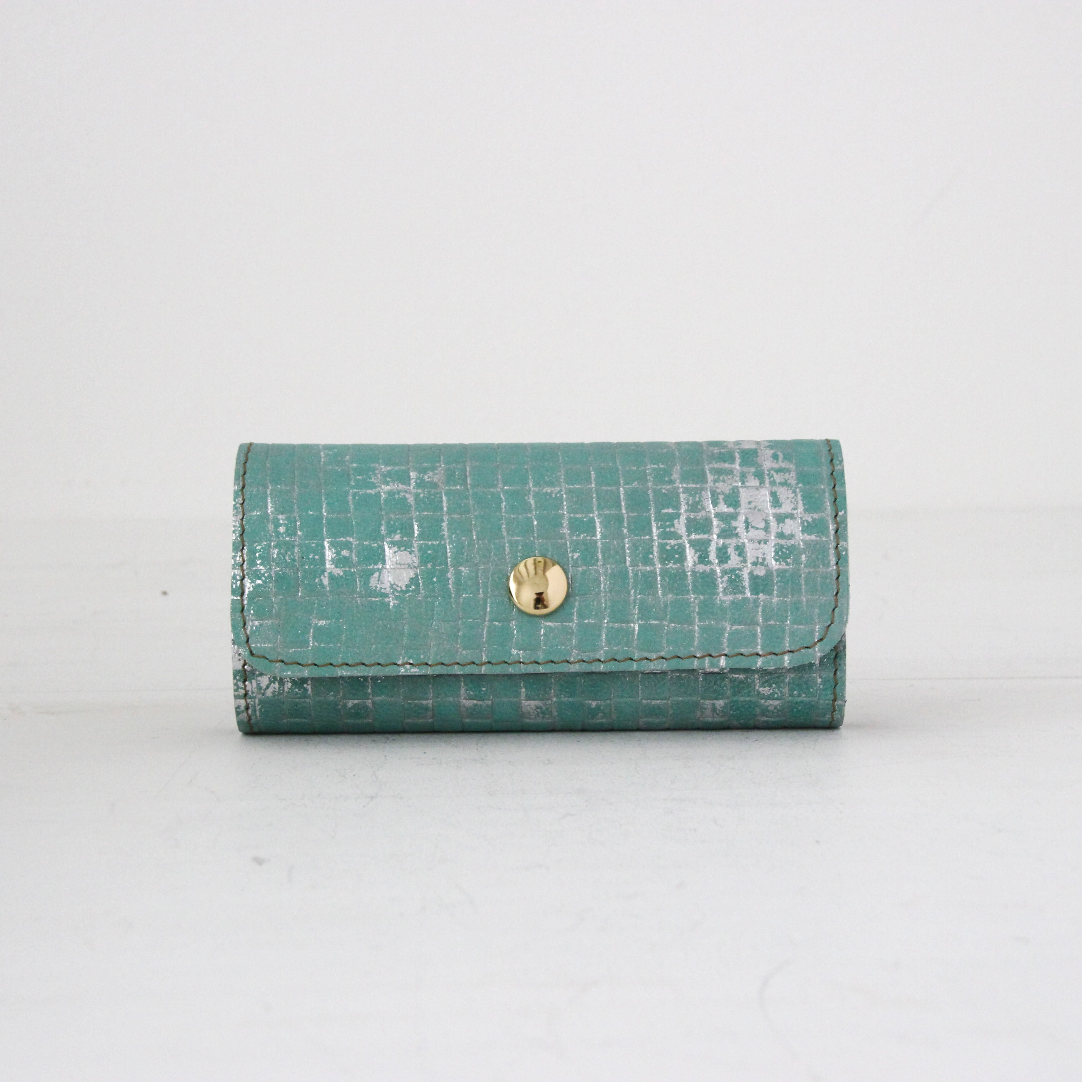 アクアグリーンシルバークロコレザー / キーケース