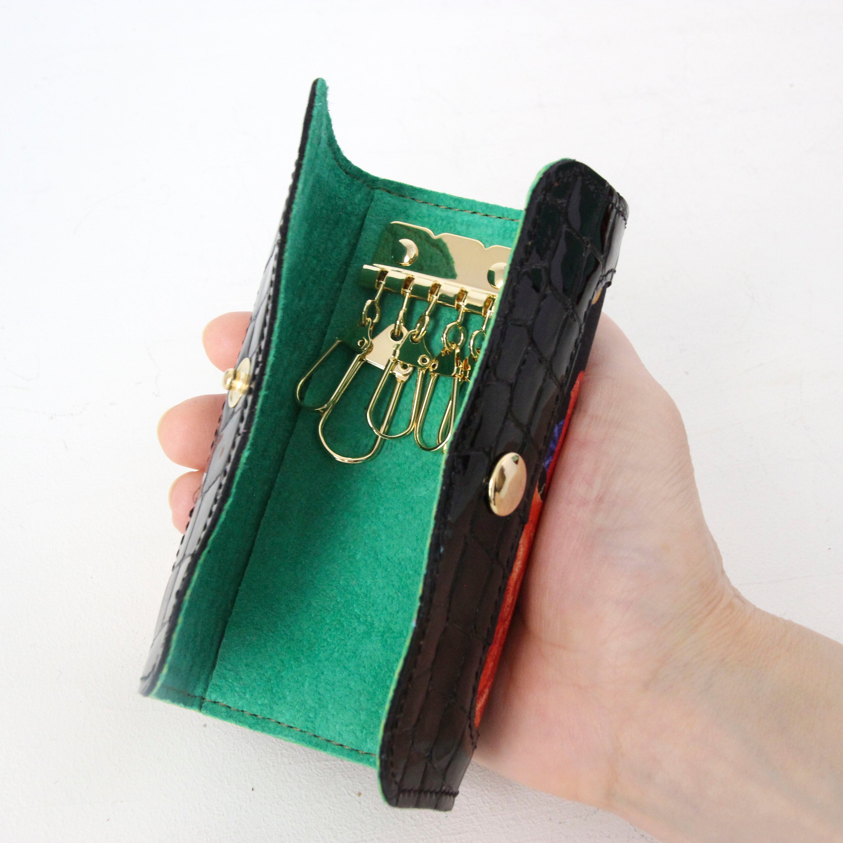 シルクフラワー刺繍プリントローズG / キーケース