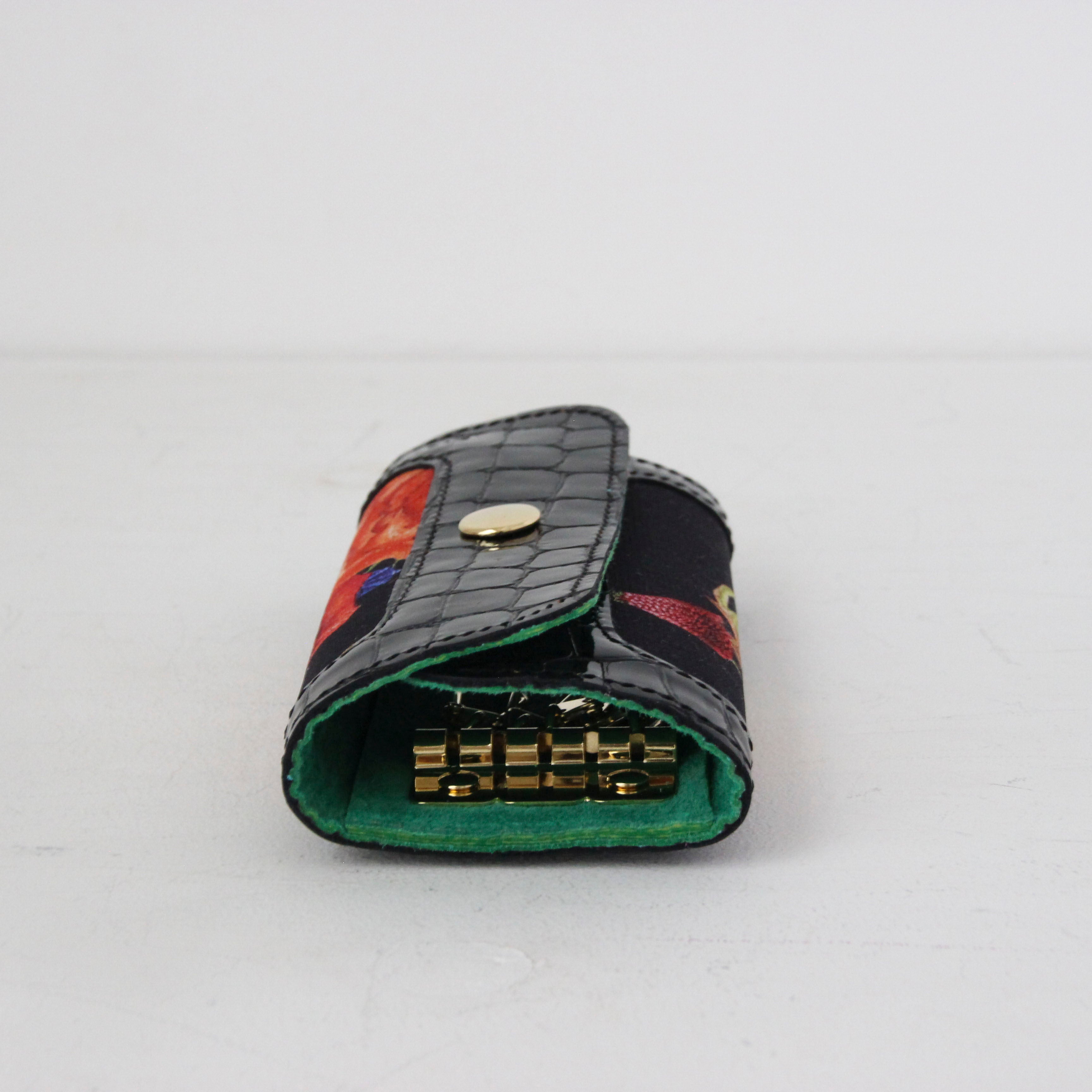 シルクフラワー刺繍プリントローズG / キーケース