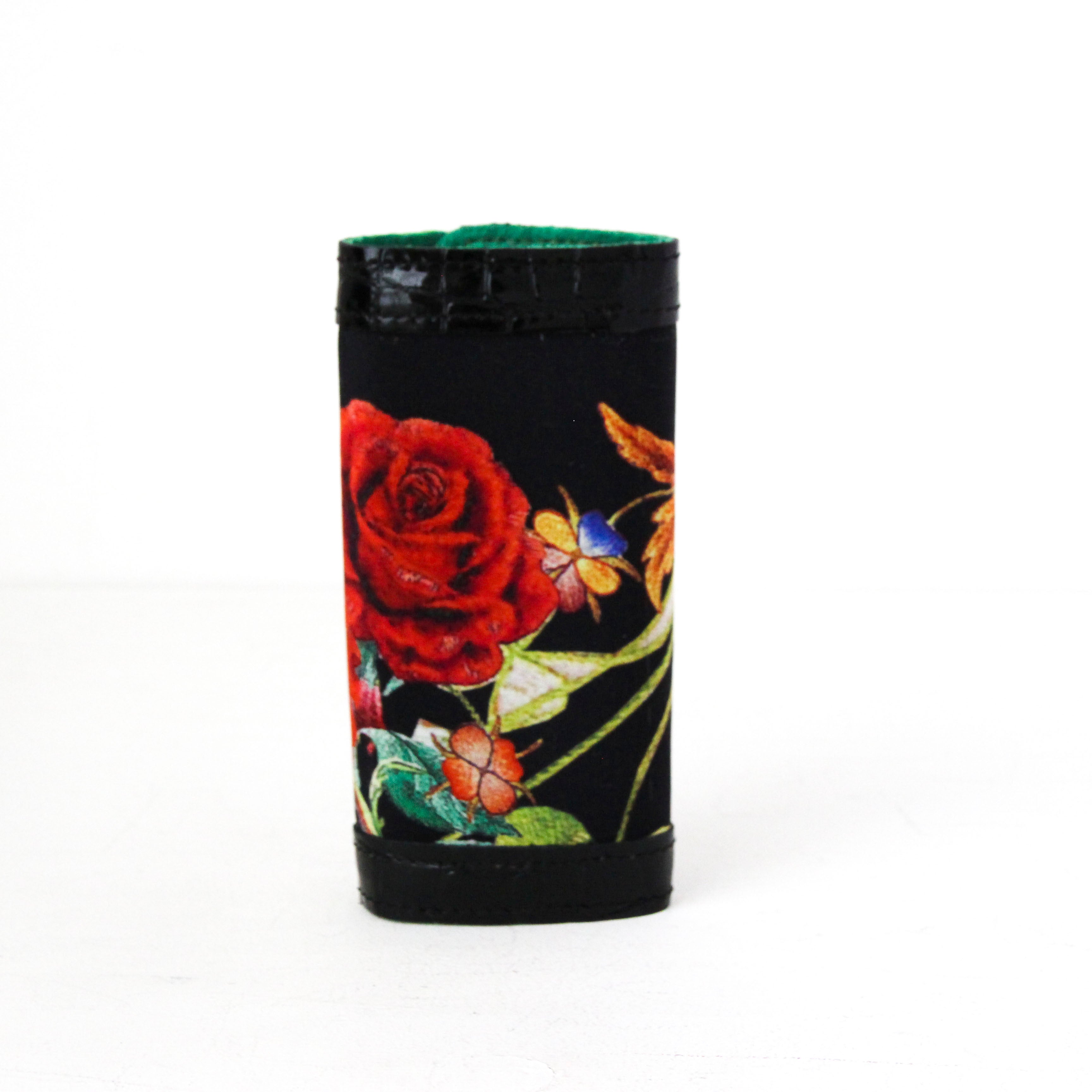 シルクフラワー刺繍プリントローズG / キーケース